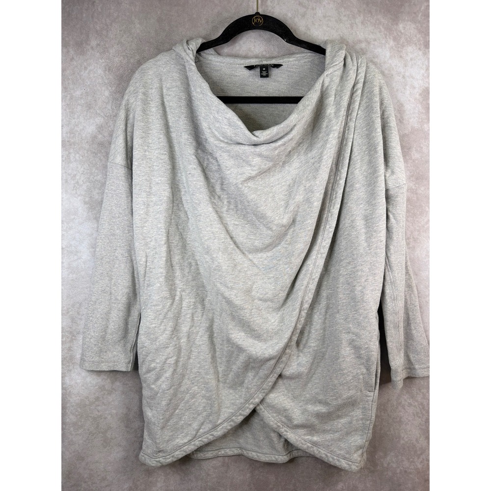 Lauren Ralph Lauren Sweatshirt Womens M Gray Draped Crossover Hooded Terry